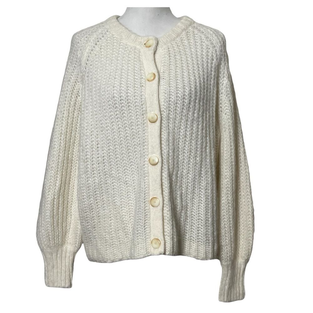 Sezane Emile Cardigan Women's XS Ecru Alpaca Knit Button Front Cozy Classic Chic - Picture 2 of 7